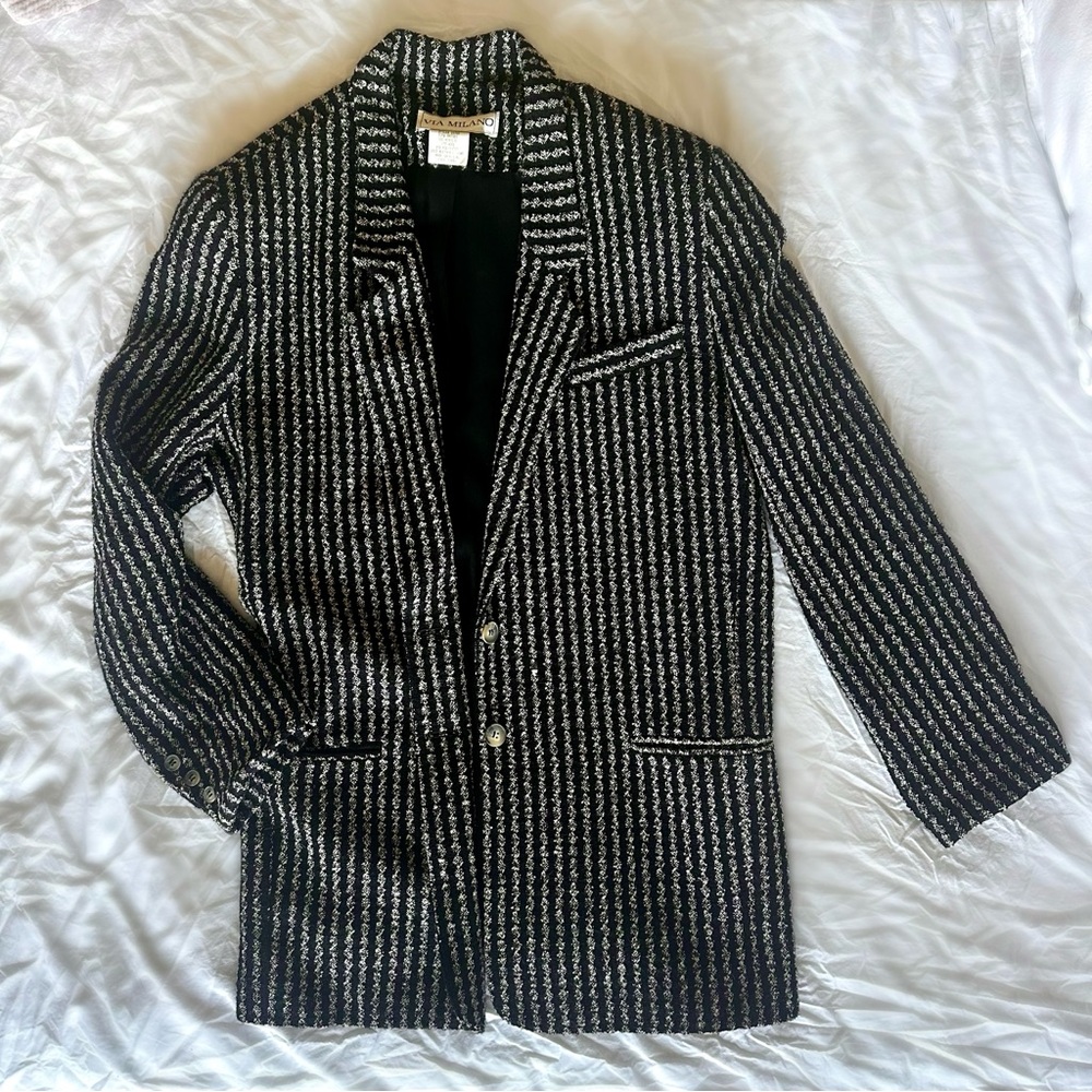 Italian Wool Blazer black and grey pinstripe woman's size large